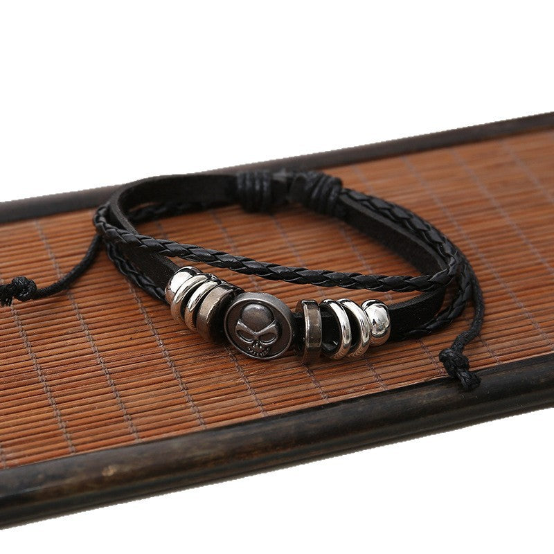 Punk Ornament Personalized Beaded Multi-layer Leather 6-piece Set Men's Bracelet