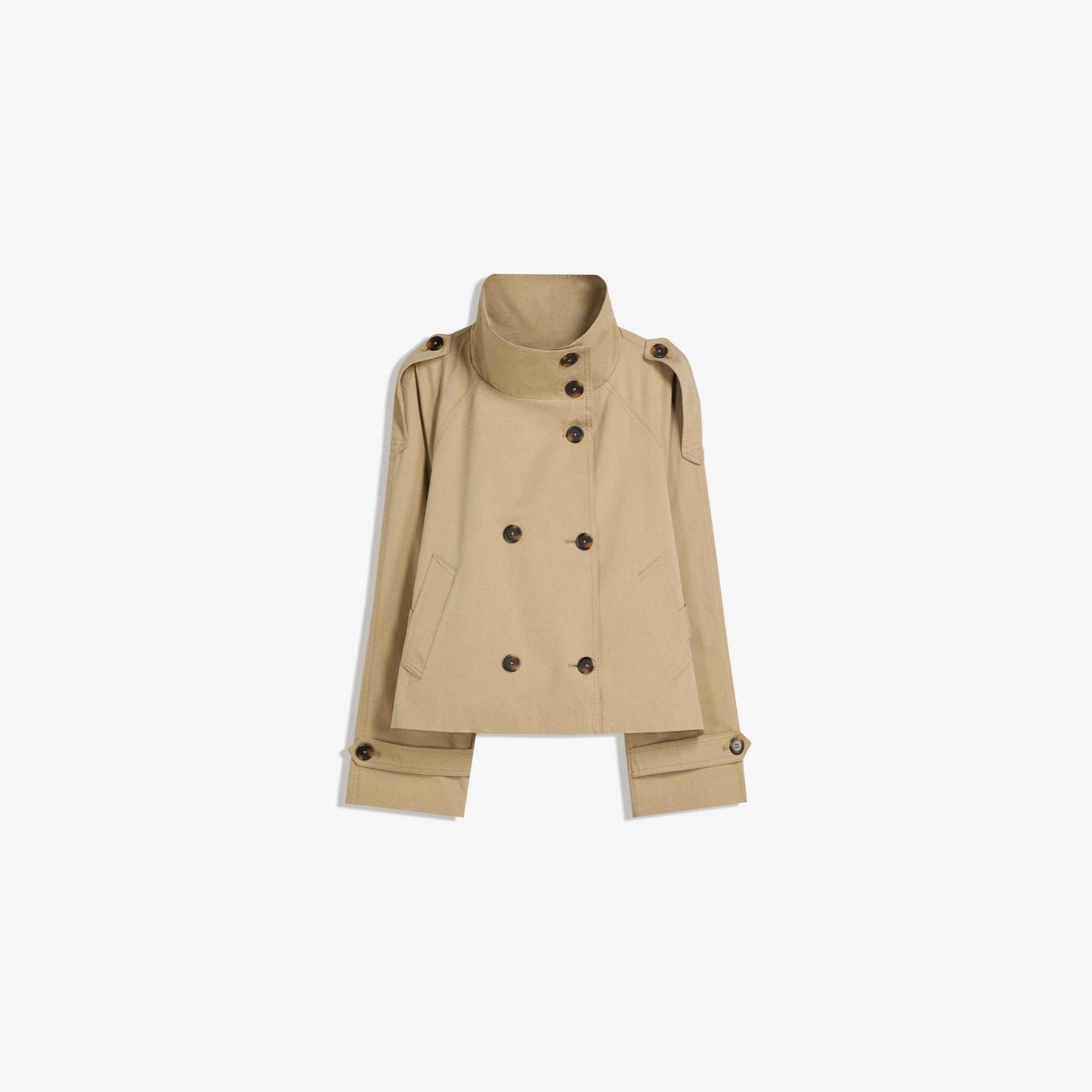 Stand Collar Temperament Commute Double Breasted Waist-controlled Lace-up Short Trench Coat