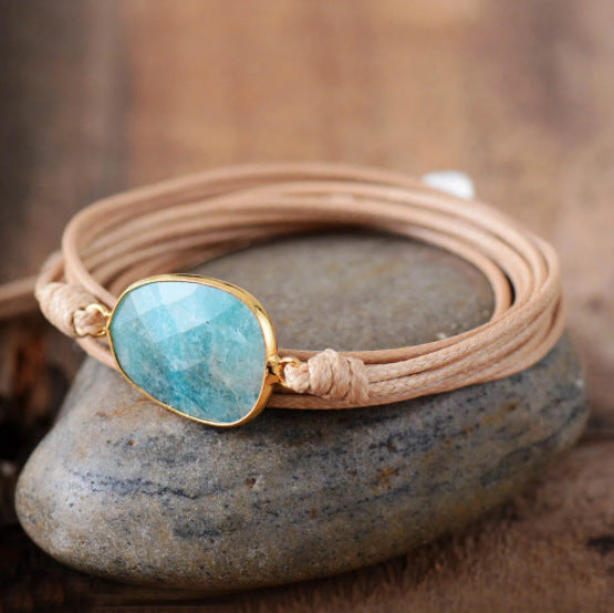 Drawstring Pouch Natural Glitter Stone Labradorite Boho Friendship Handmade Ethnic Bracelet