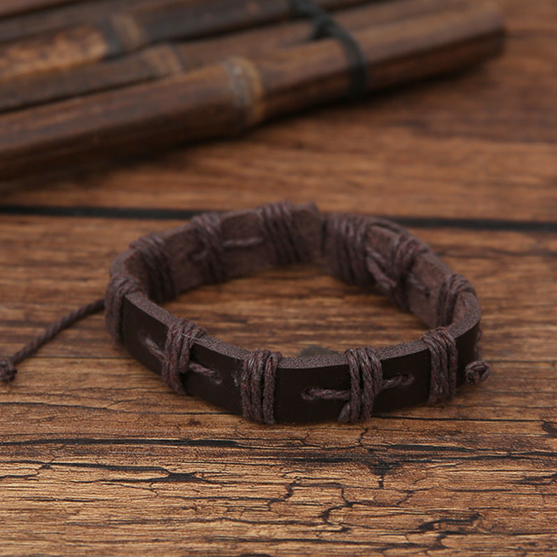 Amazon Foreign Trade Wholesale Punk Retro Hand-knitted Accessory Men's Coffee Color Alloy Cross Scripture Bracelet