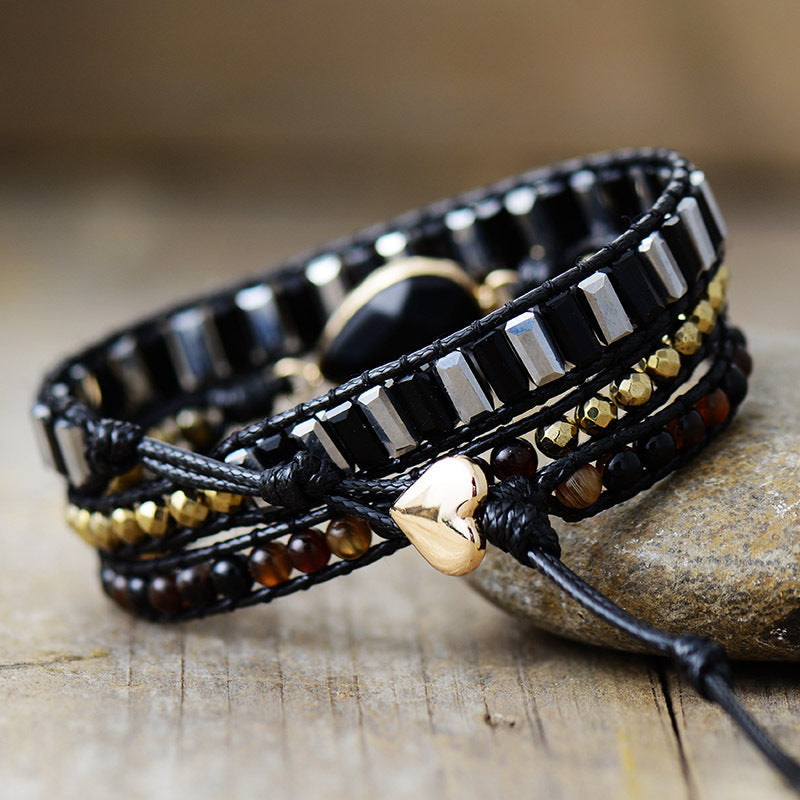 Vintage Ethnic Style Natural Stone Crystal Leather Rope Handmade Bracelet