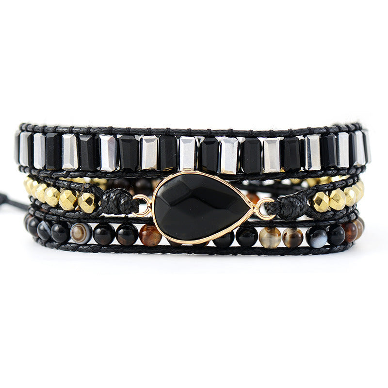 Vintage Ethnic Style Natural Stone Crystal Leather Rope Handmade Bracelet