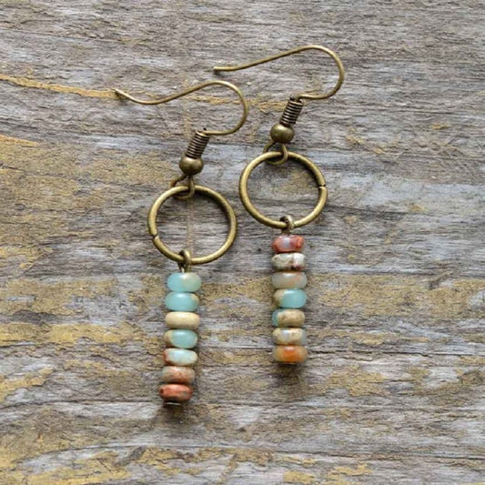 Retro Style Women's Shoushan Stone Beads Earrings Hollow Bead Earrings