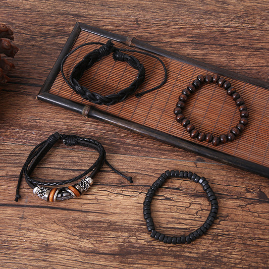 Cross-border Hot Selling Men's Multi-layer Leather Bracelet Combination Match Sets Hand-woven Simple Bracelet