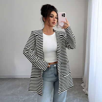 Fake Stripes Long Sleeve Trench Coat