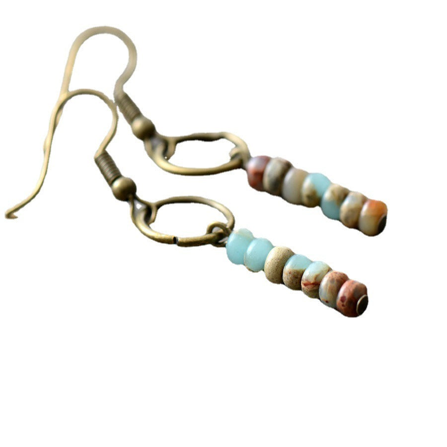 Retro Style Women's Shoushan Stone Beads Earrings Hollow Bead Earrings