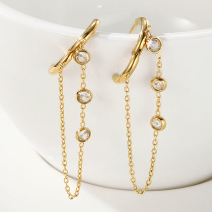 Internet Hot Chain Zircon Tassel Titanium Steel Earrings