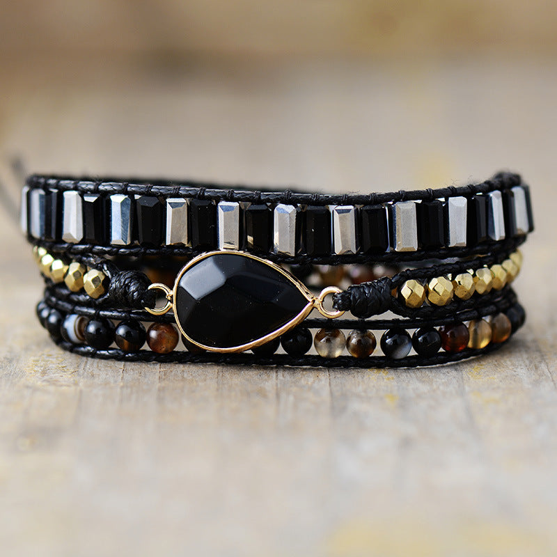 Vintage Ethnic Style Natural Stone Crystal Leather Rope Handmade Bracelet