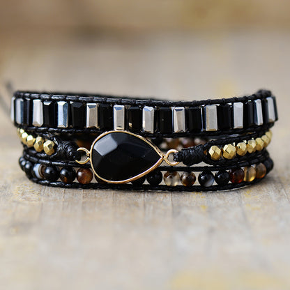 Vintage Ethnic Style Natural Stone Crystal Leather Rope Handmade Bracelet