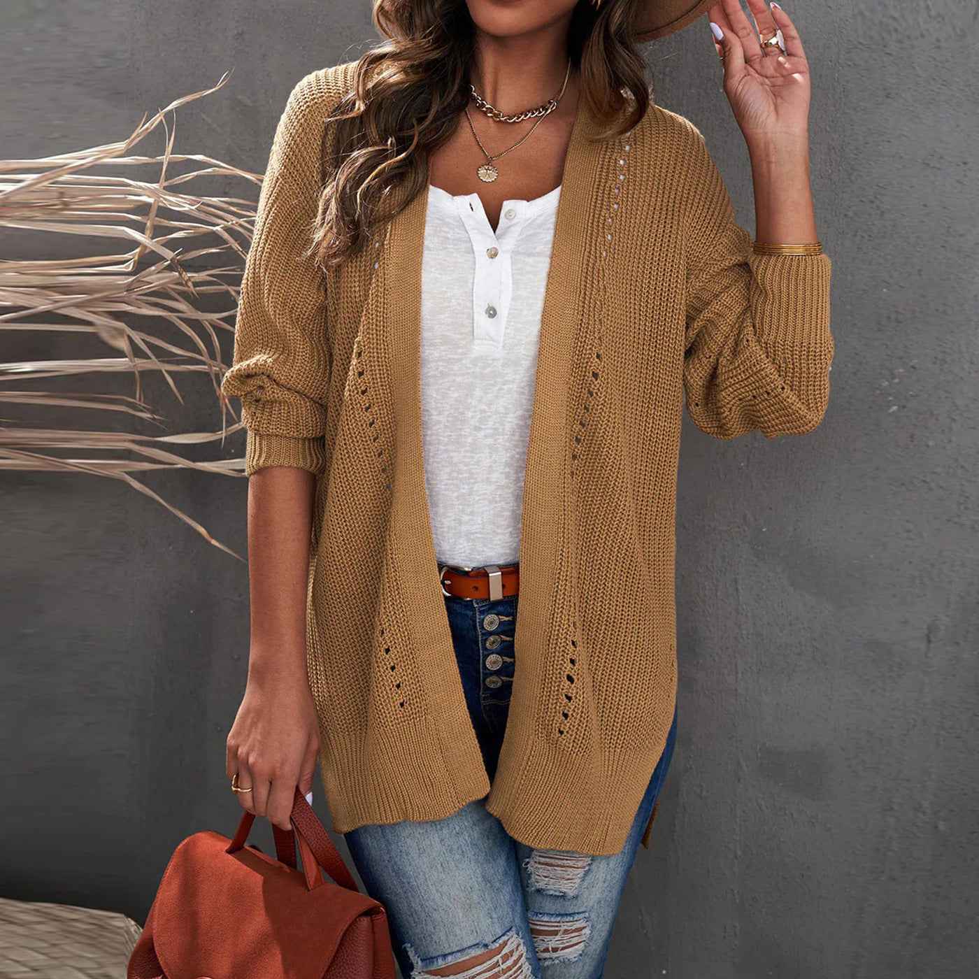 Knitwear Loose Large Size Mid-length Split Cardigan Sweater