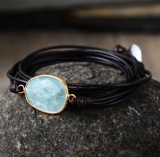 Drawstring Pouch Natural Glitter Stone Labradorite Boho Friendship Handmade Ethnic Bracelet
