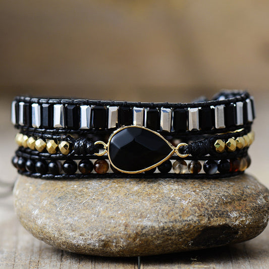 Vintage Ethnic Style Natural Stone Crystal Leather Rope Handmade Bracelet