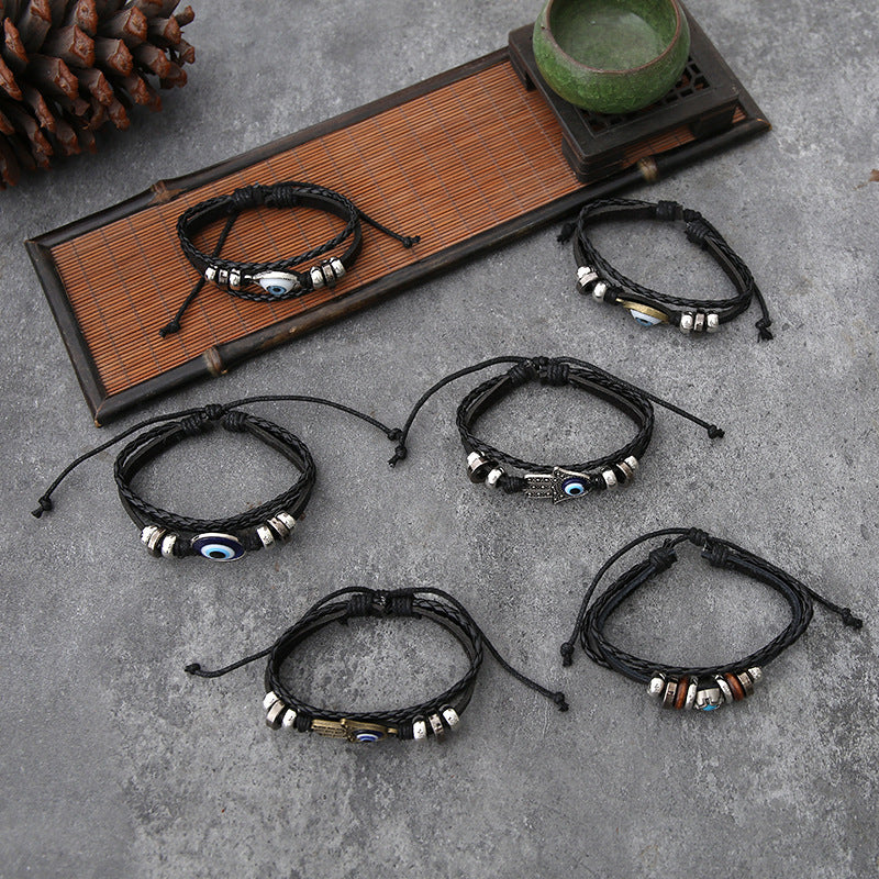 Personalized Bracelet Men's And Women's Suits Bracelet Alloy Woven Wax Rope Adjustable Leather Set Eyes