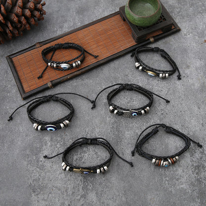 Personalized Bracelet Men's And Women's Suits Bracelet Alloy Woven Wax Rope Adjustable Leather Set Eyes