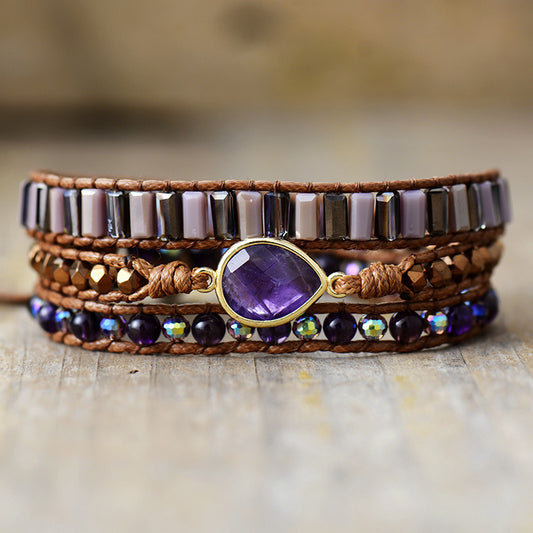 Natural Stone Amethyst Handmade Bracelet European And American Vintage Weave Bracelet Ornament