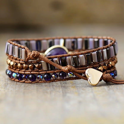 Natural Stone Amethyst Handmade Bracelet European And American Vintage Weave Bracelet Ornament