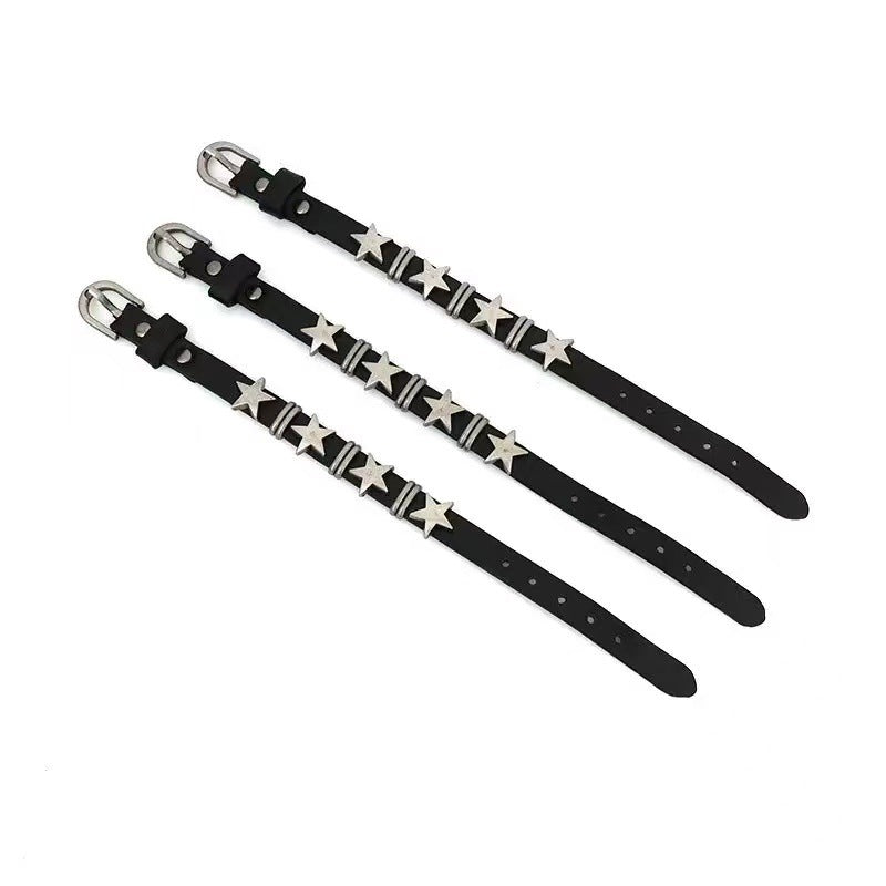 Men's Ornament Personality Street Punk Five-pointed Star Retro Cattle Leather Bracelet