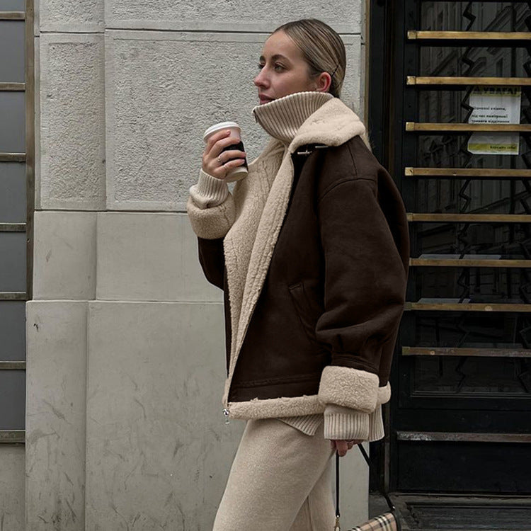 Loose Suede Lambswool Warm Vintage Jacket