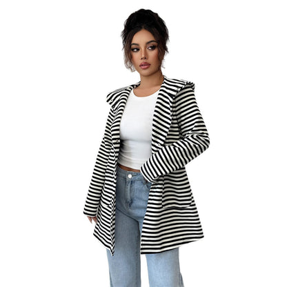 Fake Stripes Long Sleeve Trench Coat