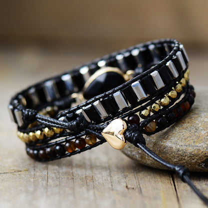 Vintage Ethnic Style Natural Stone Crystal Leather Rope Handmade Bracelet
