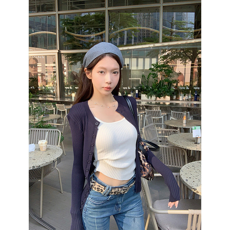 Casual Women's Single-breasted Knitted Cardigan Jacket Inner Vest