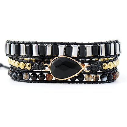 Vintage Ethnic Style Natural Stone Crystal Leather Rope Handmade Bracelet