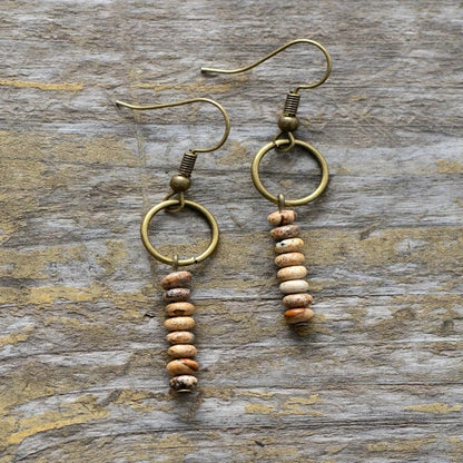 Retro Style Women's Shoushan Stone Beads Earrings Hollow Bead Earrings